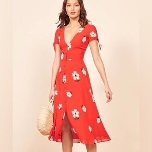 Reformation Rosalinda Red Floral Dress